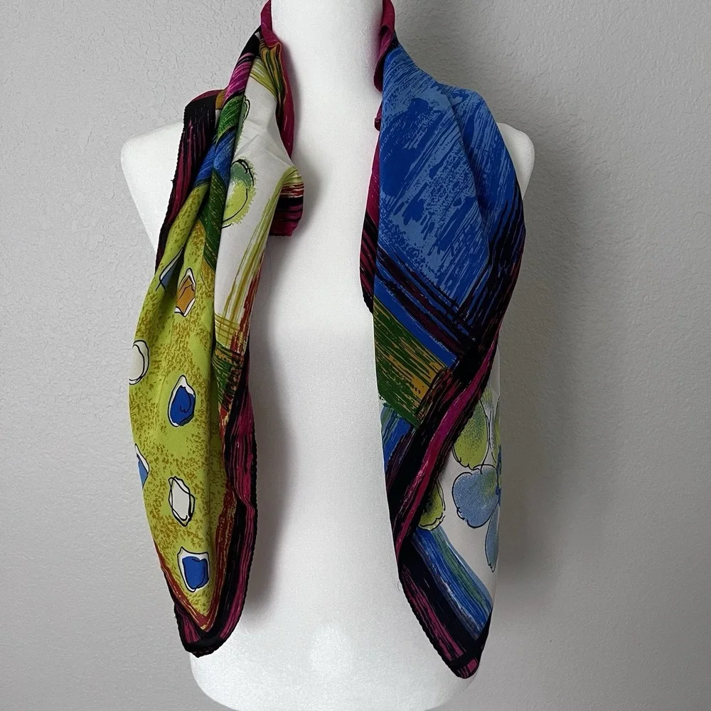 Christina 100% Silk Square Scarf Eclectic Maximalist Abstract Floral Patchwork
